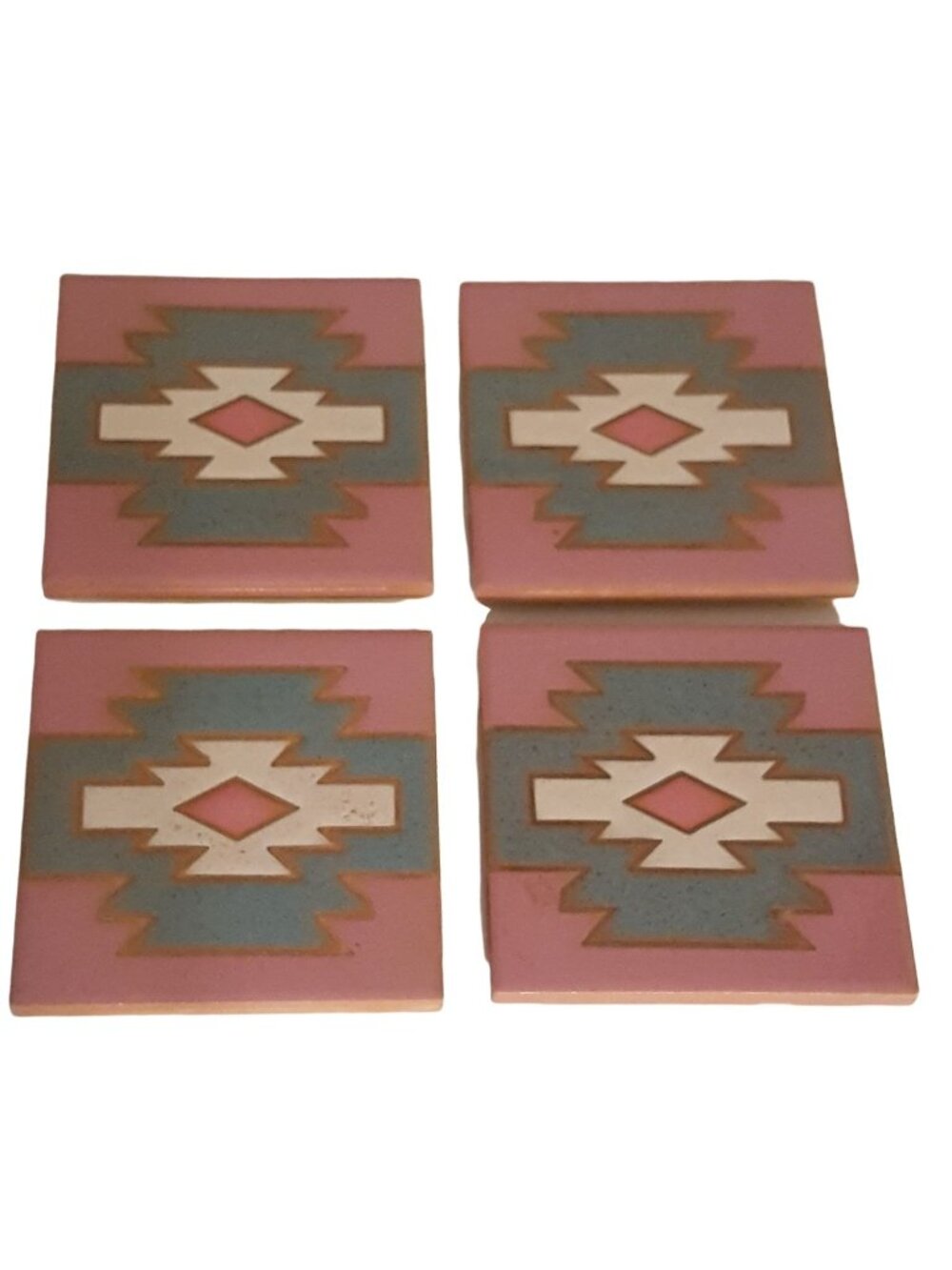 Vintage 80s Tile Coasters Trivets Southwestern Pink 4 X 4 Set of 4